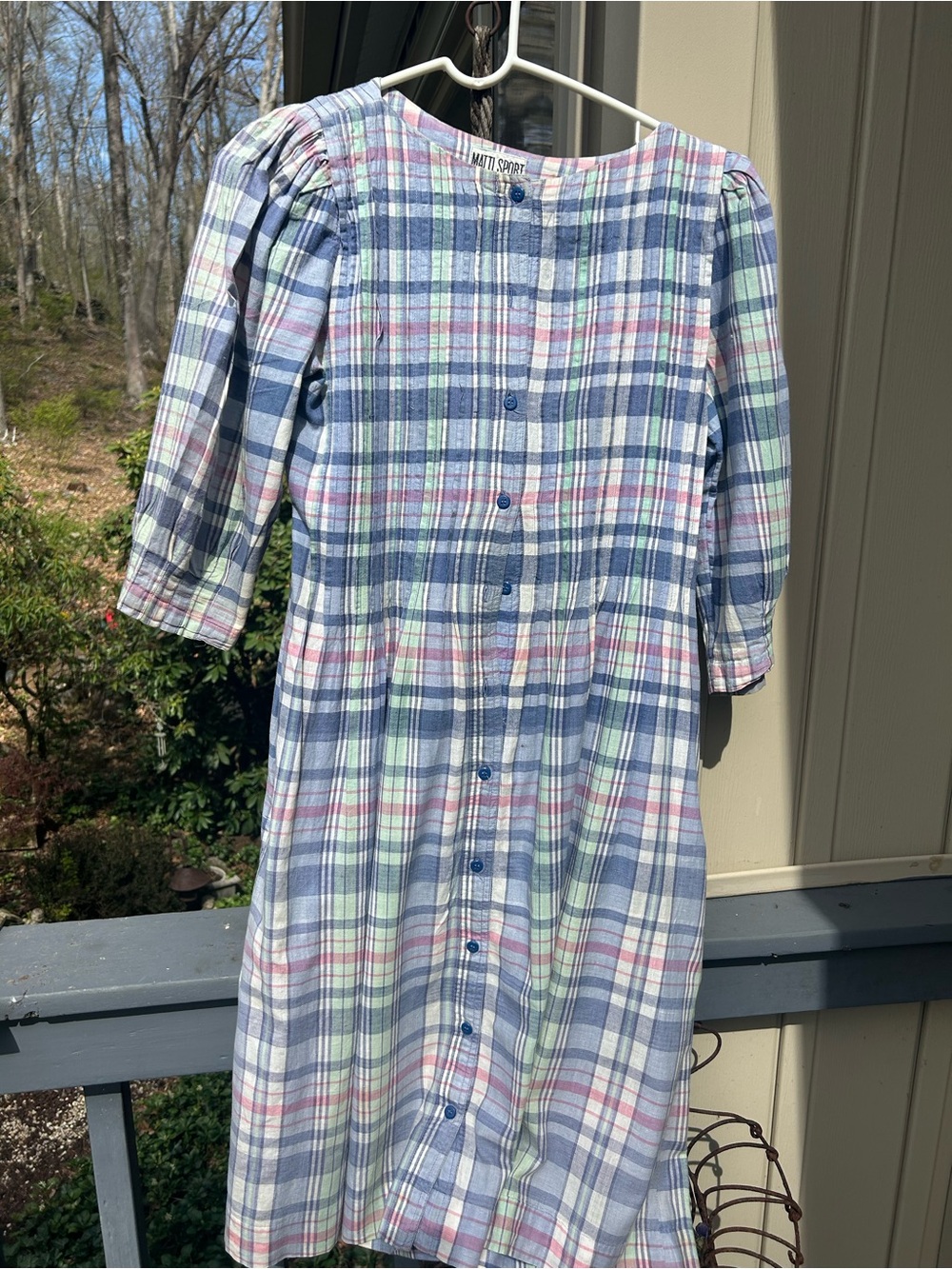 Matti Sport Blue Green Plaid Button Dress